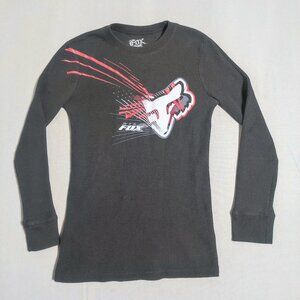 Fox knitted crew neck sweater girl size M black with graphic design